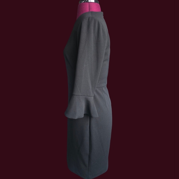 Donna Morgan x Kendall  Black 3/4 Ruffle Sleeve LBD Sheath Dress Size 6 - Picture 6 of 11